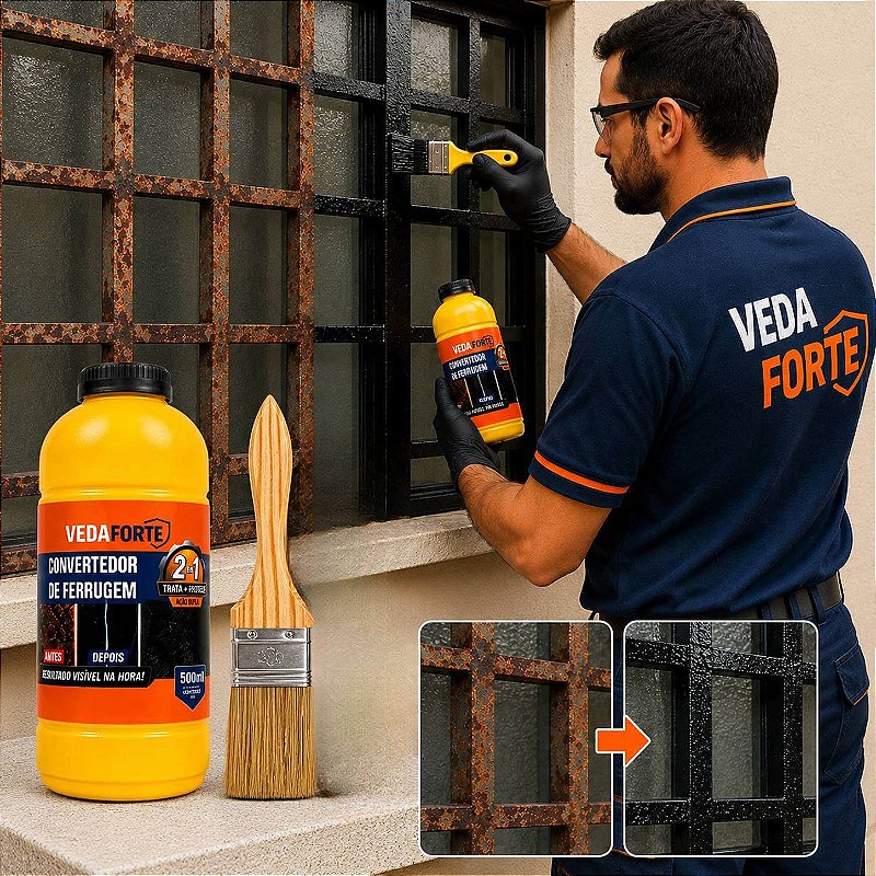 Kit Convertedor de Ferrugem 500ml + Pincel 2 Polegadas Profissional