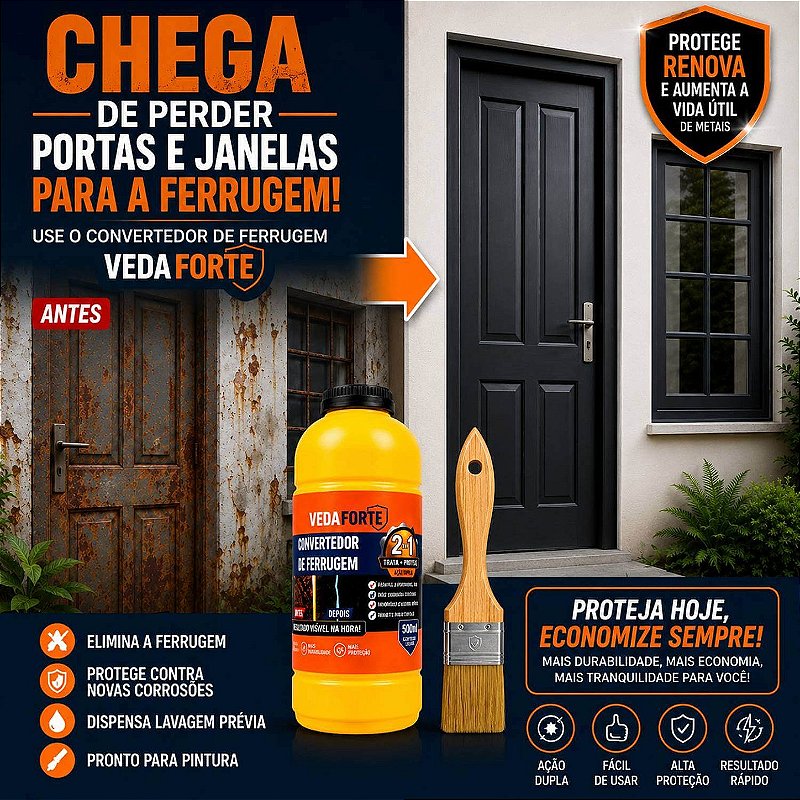 Kit Convertedor de Ferrugem 500ml + Pincel 2 Polegadas Profissional