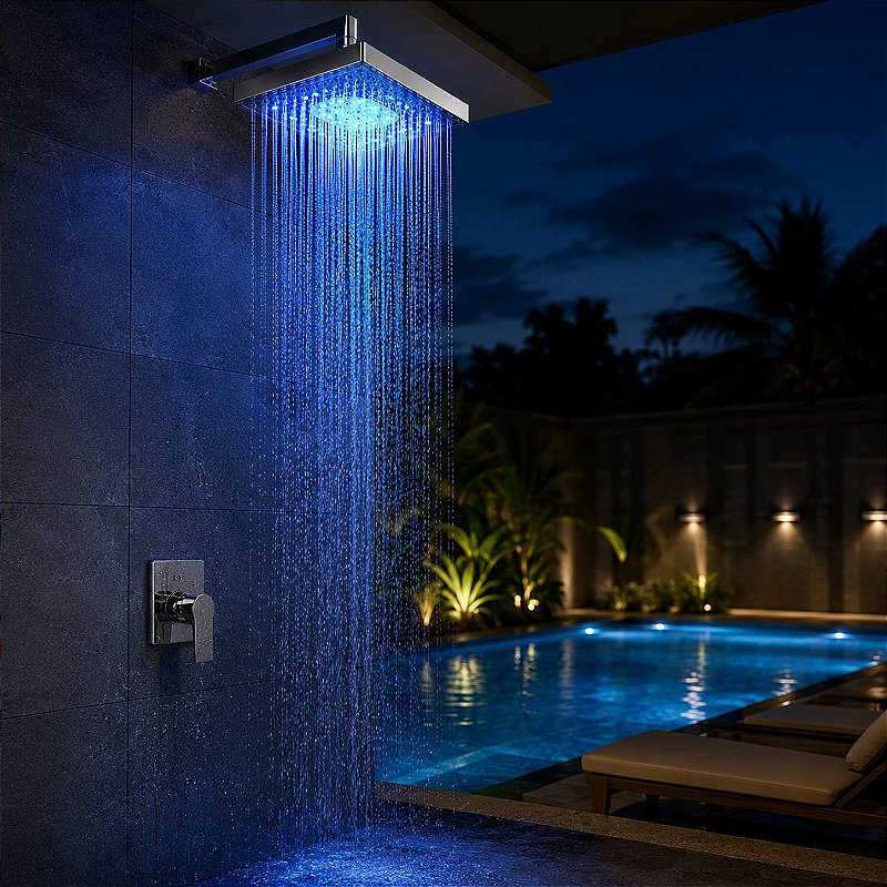 Chuveiro Ducha Quadrada com Led Colorido