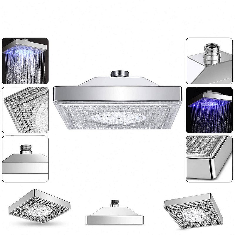 Chuveiro Ducha Quadrada com Led Colorido