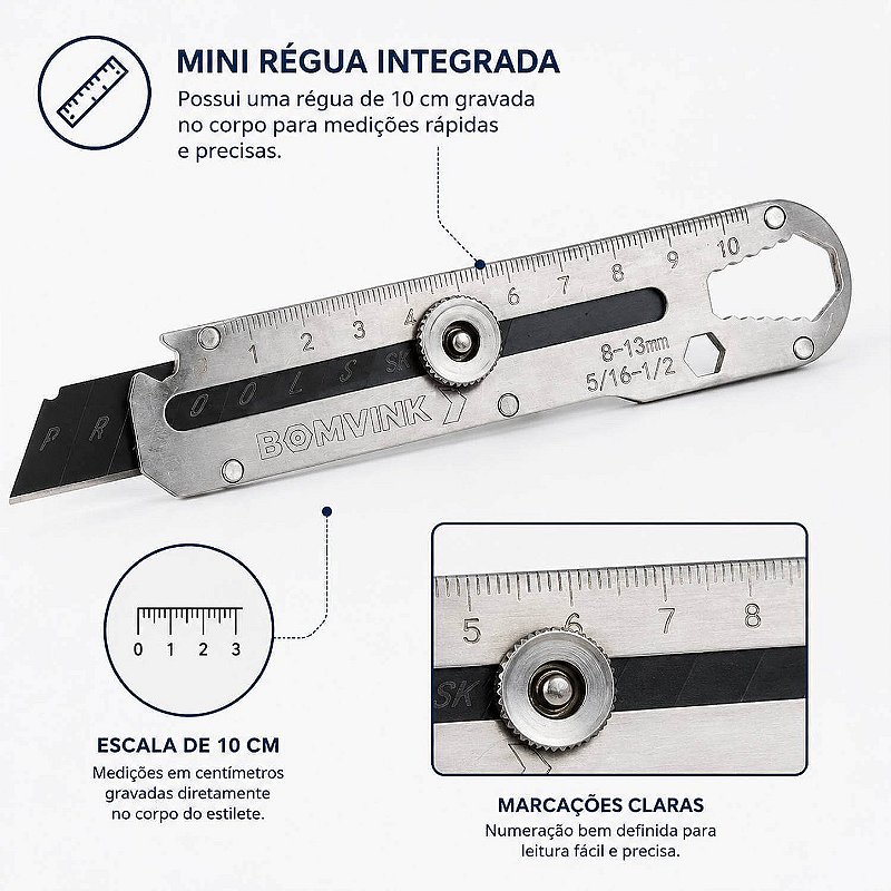Estilete Multifuncional em Aço Inox