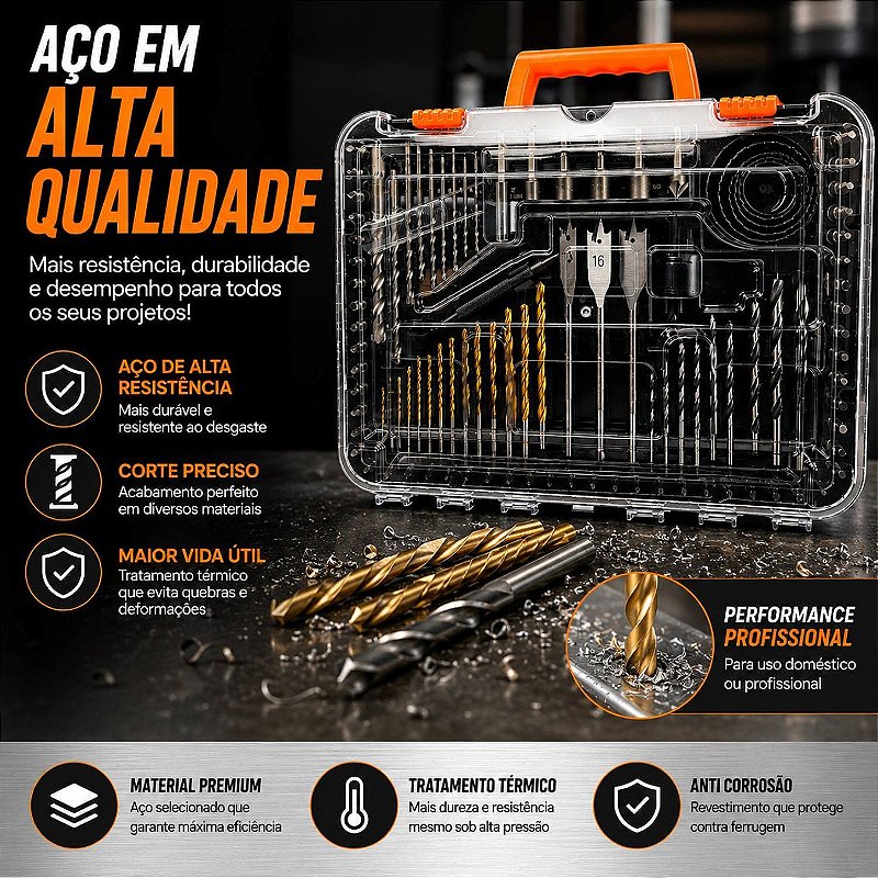 Jogo de Brocas e Bits Completo para Metal Madeira e Alvenaria