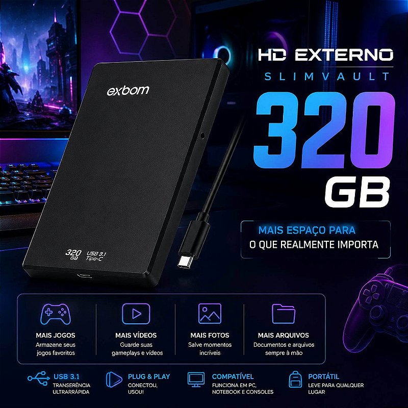 HD Externo Slimvault 320GB USB 3.1