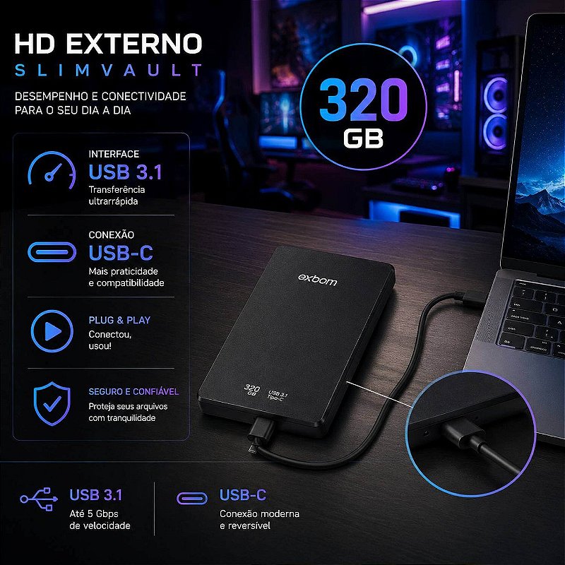 HD Externo Slimvault 320GB USB 3.1