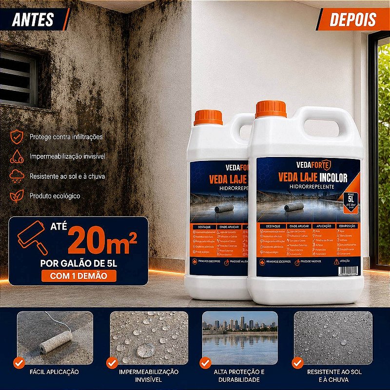 Kit 2 Veda Laje Líquido Incolor Veda Forte [5 Litros]