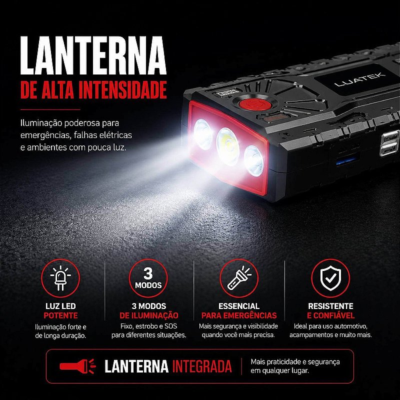Auxiliar de Partida Veicular com Lanterna 12000mAh 12V