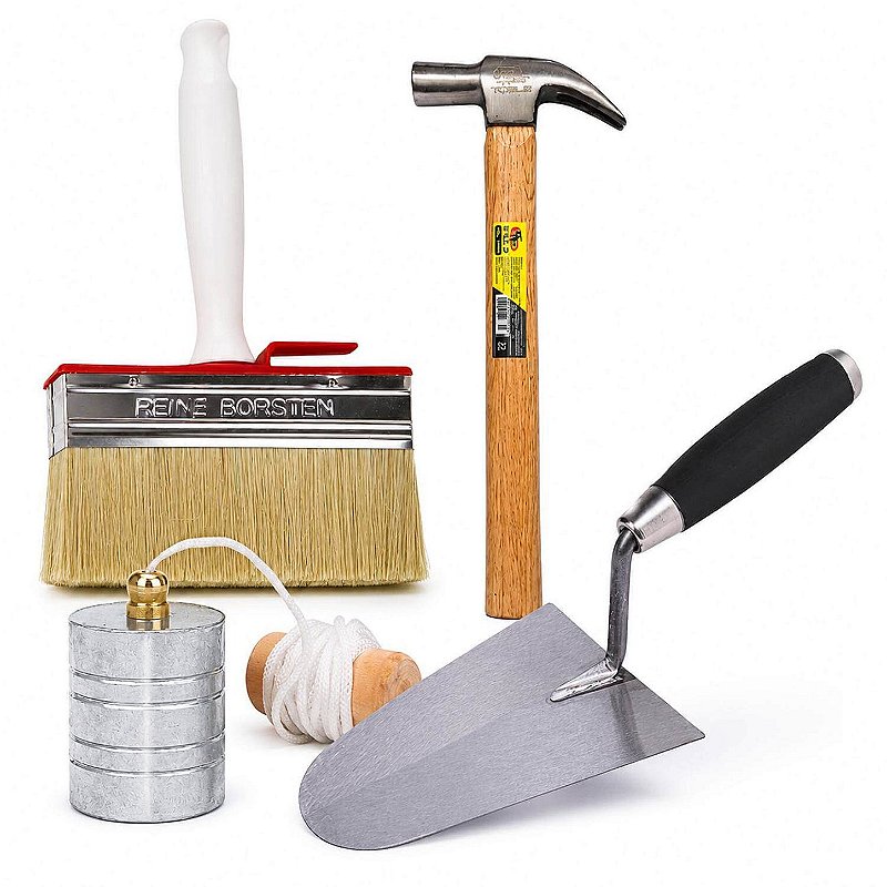 Kit Ferramentas Pedreiro Completo Prumo Colher Martelo Broxa