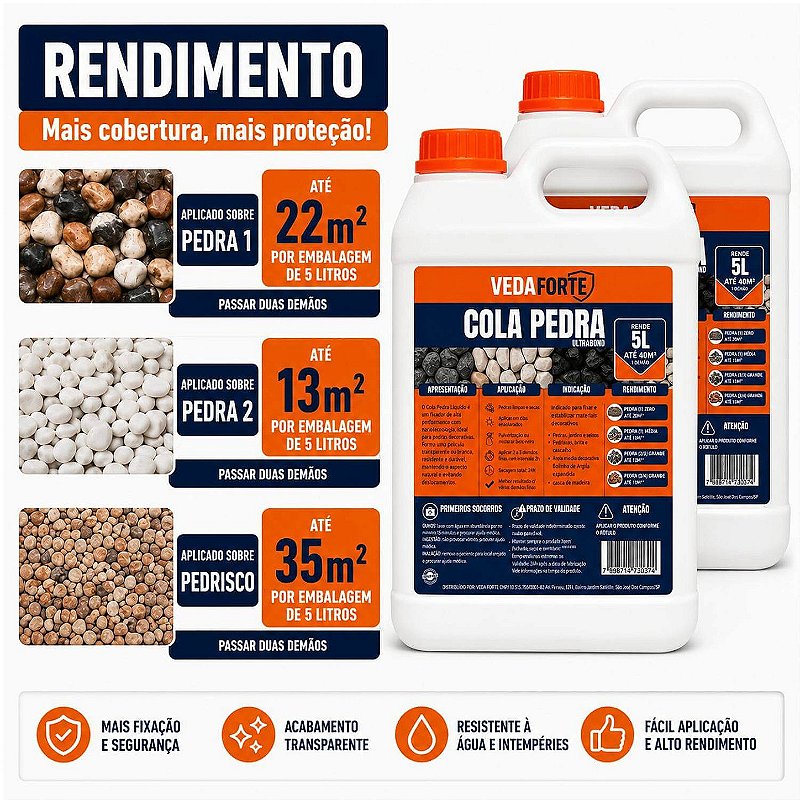 Kit 2 Cola Pedra Fixador de Pedras para Jardim Veda Forte [5 Litros]