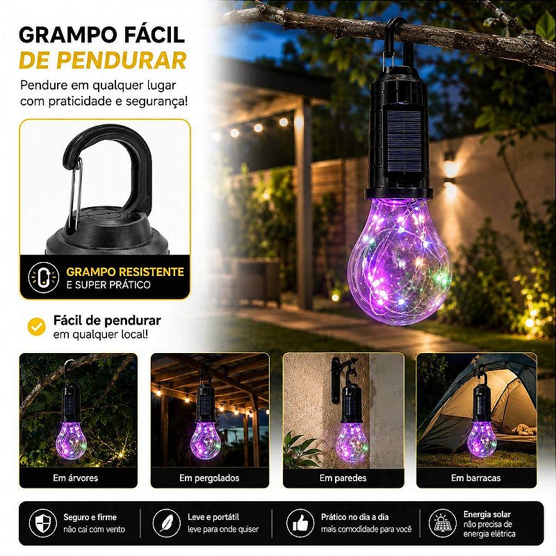 Lâmpada Led Recarregável Solar Acampamento Pesca Festa