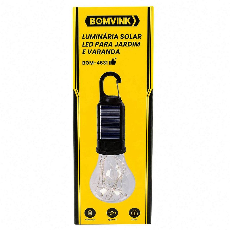 Lâmpada Led Recarregável Solar Acampamento Pesca Festa