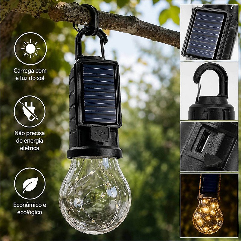 Lâmpada Led Recarregável Solar Acampamento Pesca Festa