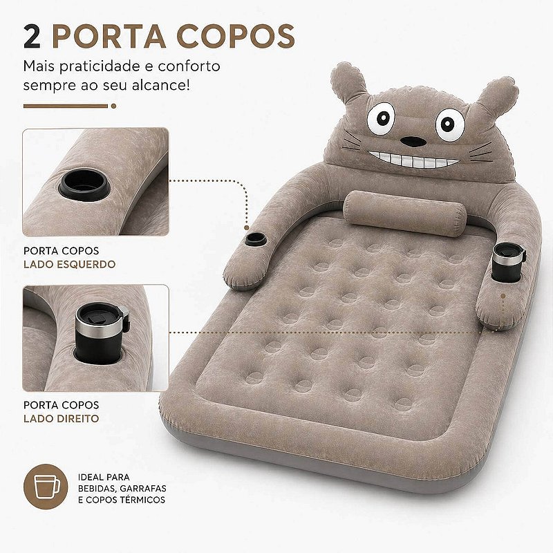 Colchão Inflável Luxo Casal com Bomba Elétrica Cinza