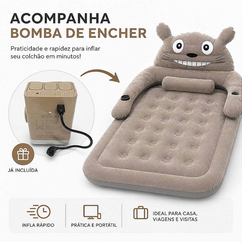 Colchão Inflável Luxo Casal com Bomba Elétrica Cinza