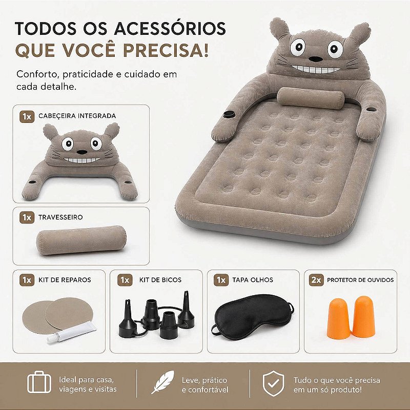 Colchão Inflável Luxo Casal com Bomba Elétrica Cinza