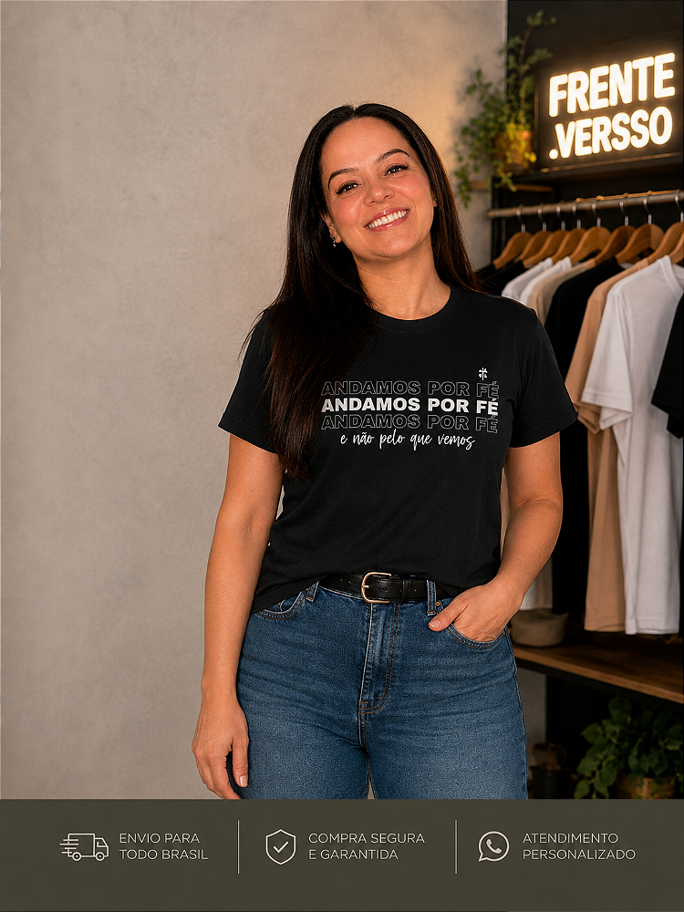 Camiseta Feminina Preta FrenteVersso Estampada
