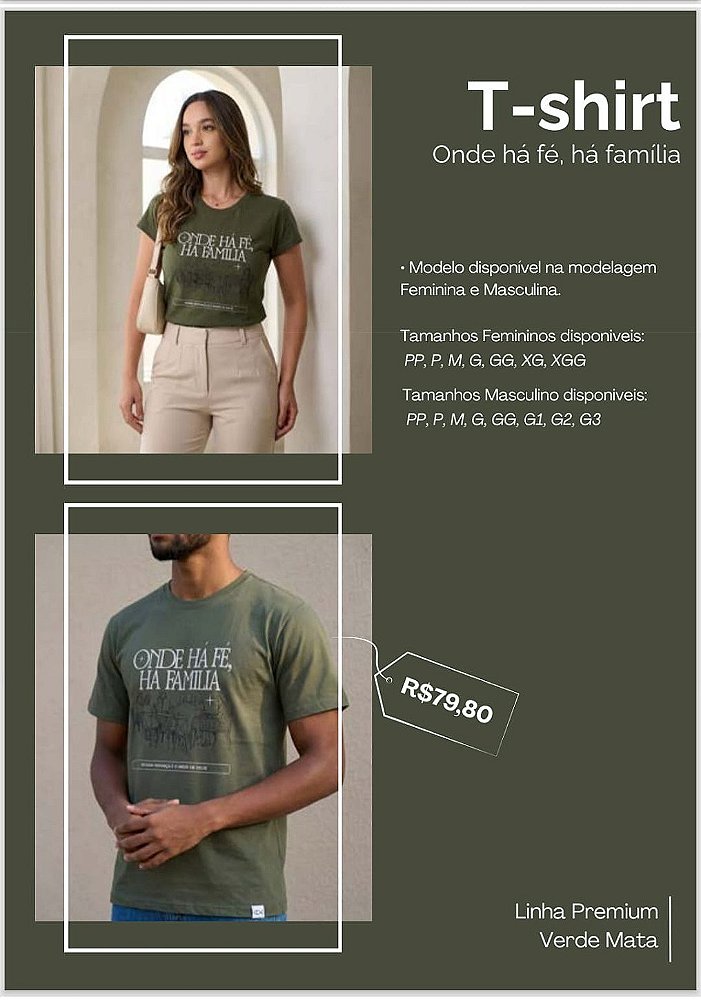 Camiseta Tshirt Feminina e Masculina "Onde há fé, há família"