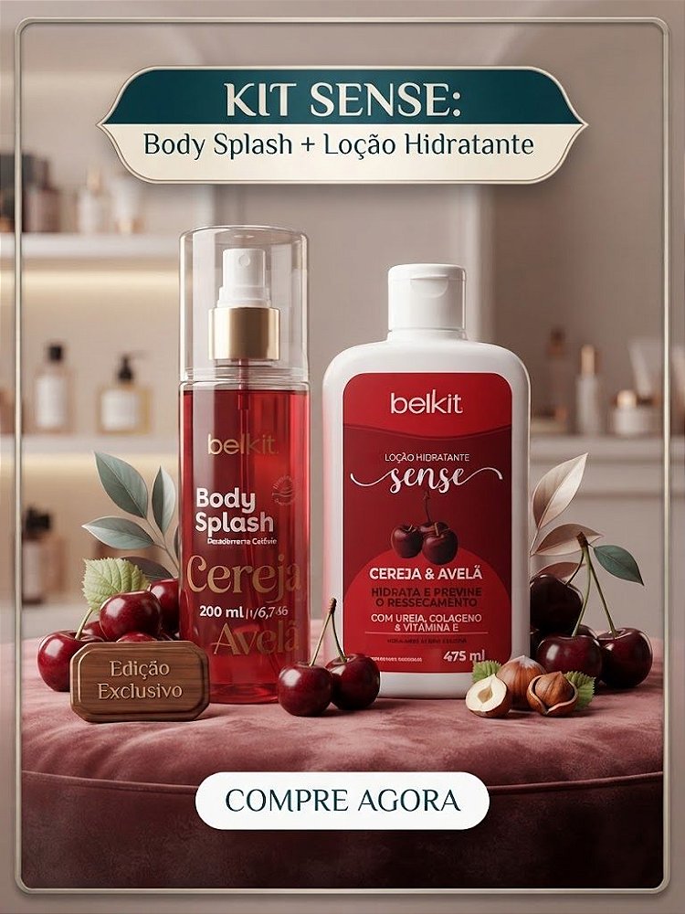Kit de Body Splash e Hidratante de Cereja e Avelã da Belkit