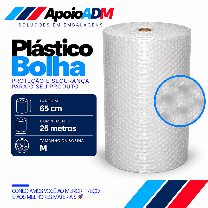 Bobina de Plástico Bolha M – 65 cm × 25 m