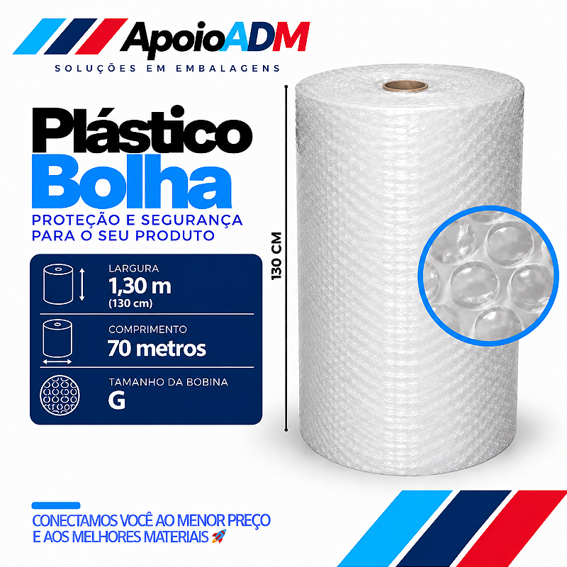 Bobina de Plástico Bolha G – 1,30 m × 70 m