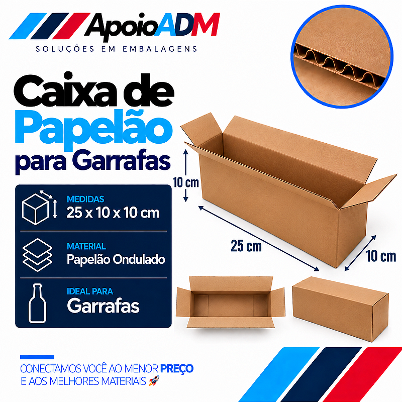 Caixa de Papelão Especial para Garrafas – 25×10×10 cm