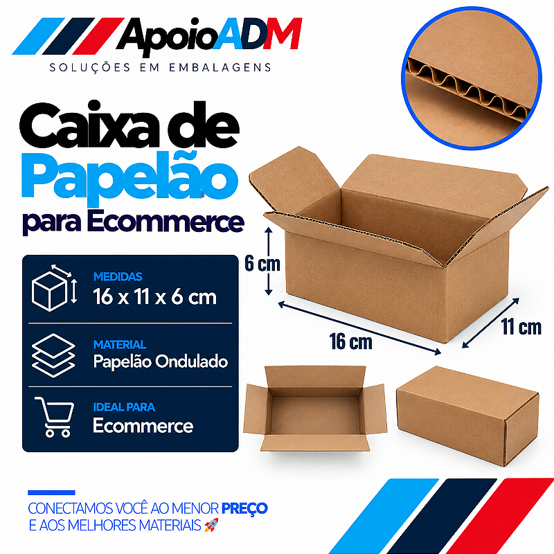 Caixa de Papelão para E-commerce – 16×11×6 cm