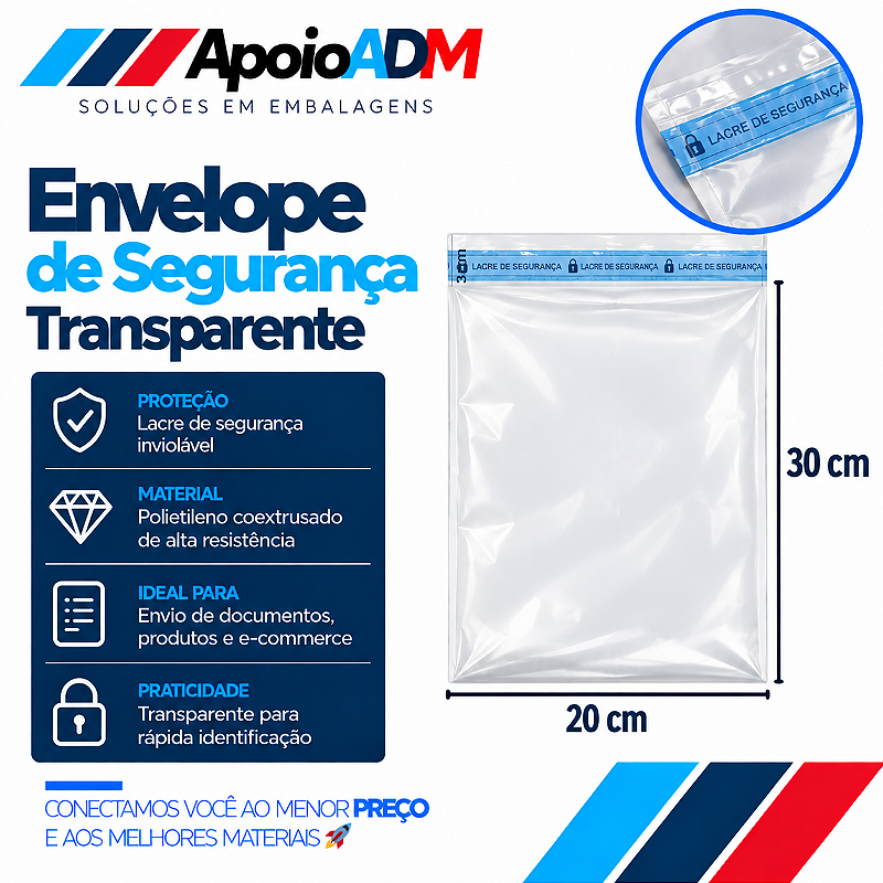 Envelope de Segurança Transparente 20×30 cm