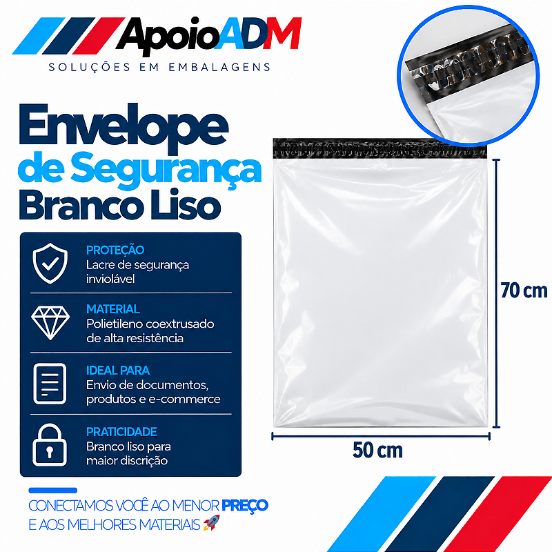 Envelope de Segurança Branco Liso 50×70 cm