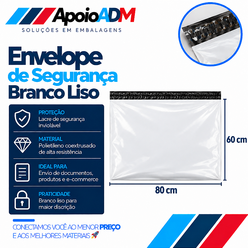 Envelope de Segurança Branco Liso – 80×60 cm