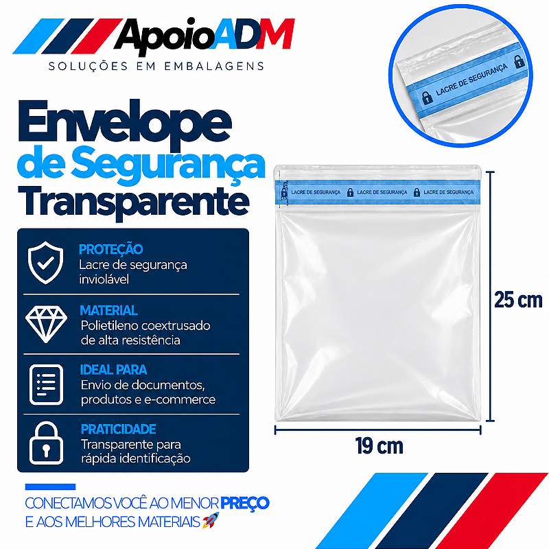 Envelope de segurança Transparente 19x25 cm