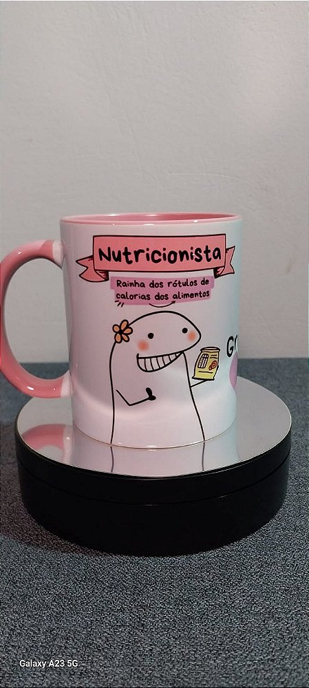 Caneca de Porcelana Colorida Personalizada - Flork Nutricionista- Escolha Rosa, Preta ou Azul claro