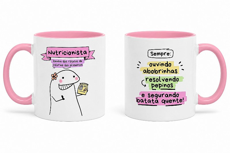 Caneca de Porcelana Colorida Personalizada - Flork Nutricionista- Escolha Rosa, Preta ou Azul claro