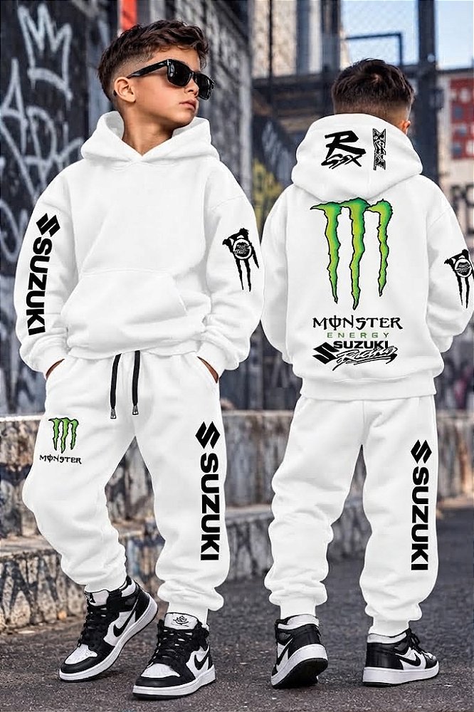 Conjunto Moletom 03 Cabos Infantil Calça e Blusa Com Capuz Bolso Canguru Algodão