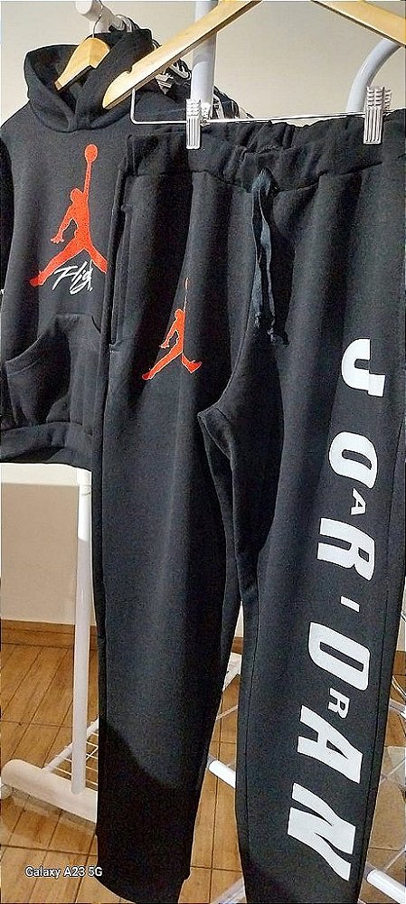 Conjunto Moletom 03 Cabos Marca Jordan-Calça e Blusa Com Capuz Bolso Modelo Canguru 100% Algodão