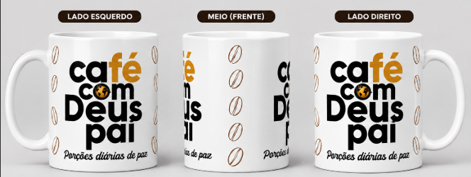 Caneca branca de cerâmica 350ml- Café com Deus Pai