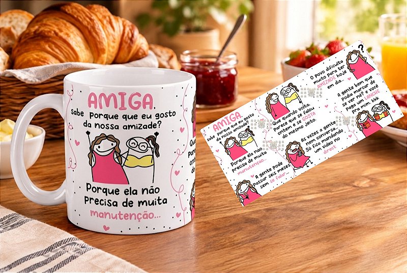 Caneca branca de cerâmica 350ml- Amigas