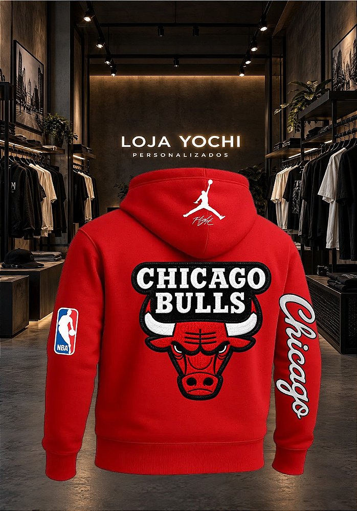 Moletom 03 Cabos Chicago Bulls estampa estilo bordado- Blusa Com Capuz Bolso Canguru 100% Algodão UNISSEX