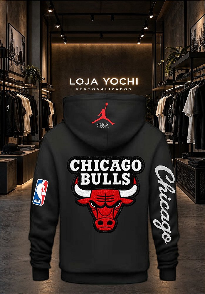 Moletom 03 Cabos Chicago Bulls estampa estilo bordado- Blusa Com Capuz Bolso Canguru 100% Algodão UNISSEX