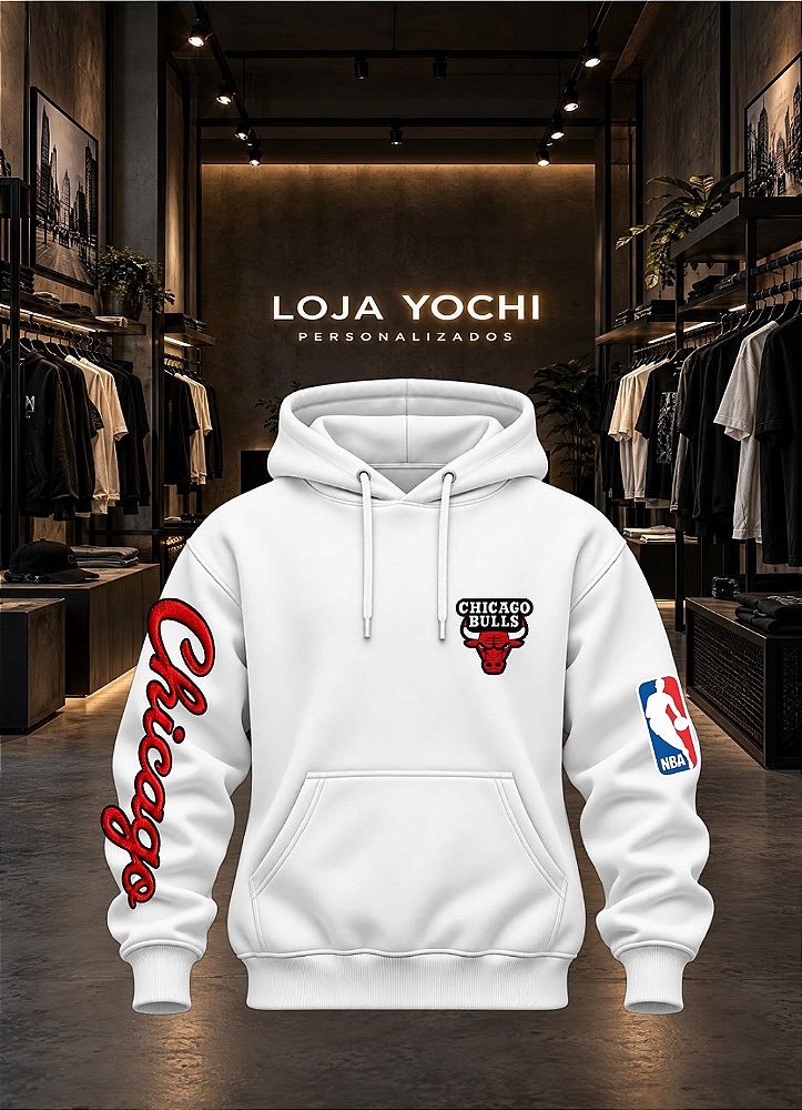 Moletom 03 Cabos Chicago Bulls estampa estilo bordado- Blusa Com Capuz Bolso Canguru 100% Algodão UNISSEX