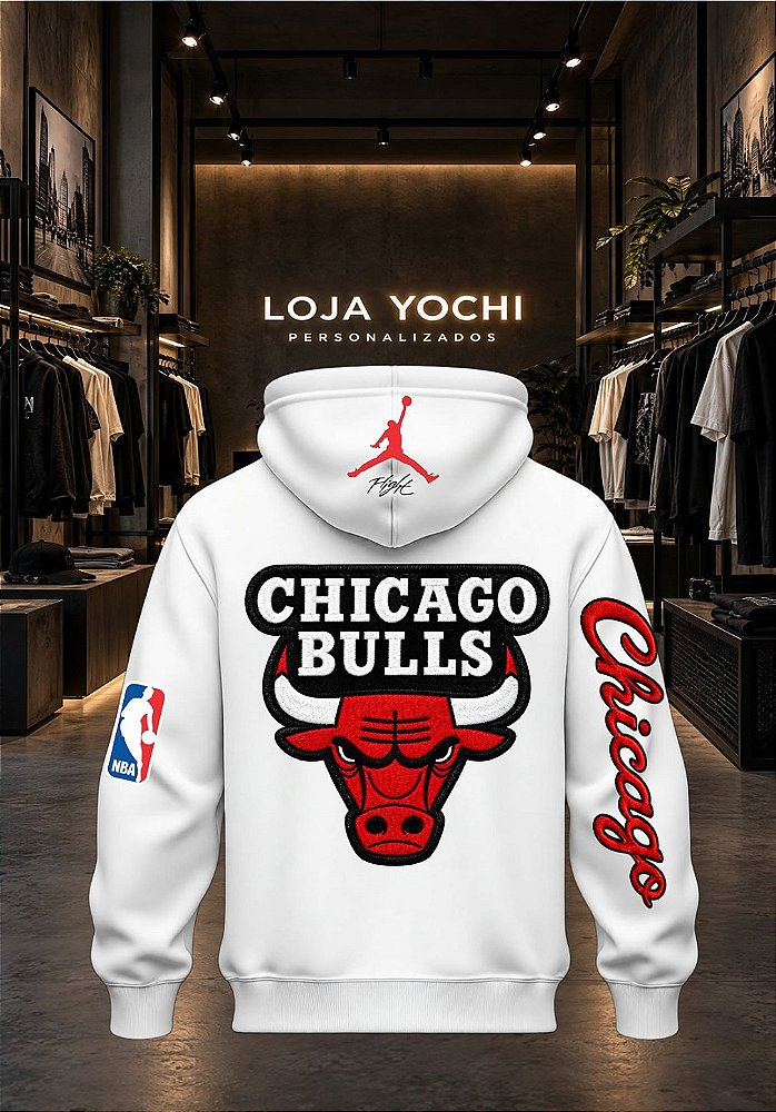 Moletom 03 Cabos Chicago Bulls estampa estilo bordado- Blusa Com Capuz Bolso Canguru 100% Algodão UNISSEX