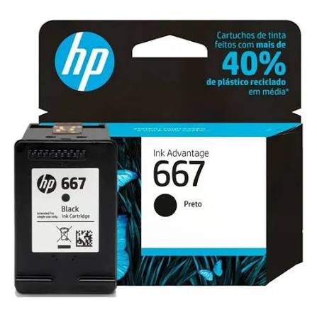 Cartucho de Tinta HP 667 Preto 3YM79L 3YM79AL 3YM79AB | Deskjet Ink Advantage 2776 | Original