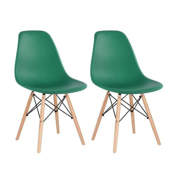 Cadeira Charles Eames Eiffel DSW Sala de Jantar, Cozinha, Restaurante, Bar - assento em polipropileno, pés palito em madeira clara (Verde Escuro)