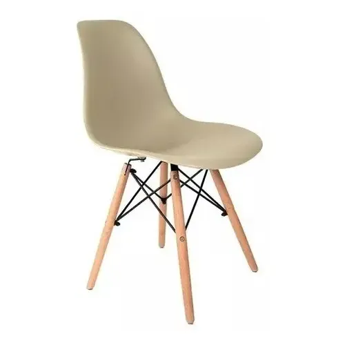 Cadeira Charles Eames Eiffel DSW Sala de Jantar, Cozinha, Restaurante, Bar - assento em polipropileno, pés palito em madeira clara (Bege)