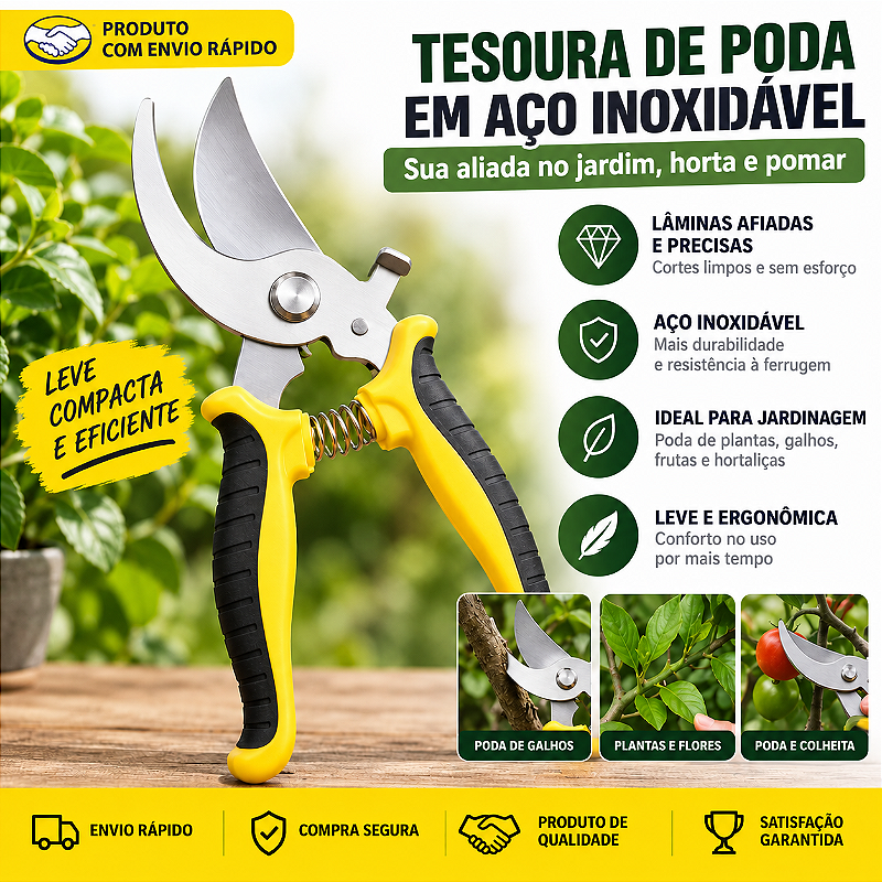 Conjunto de 3 Tesouras de Poda para Jardim