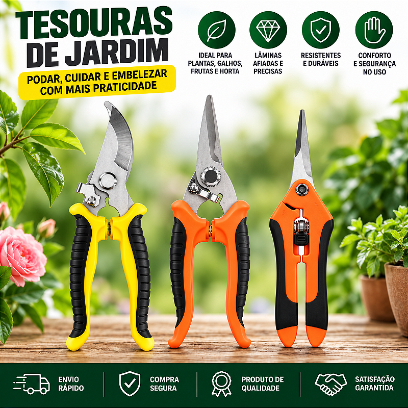 Conjunto de 3 Tesouras de Poda para Jardim