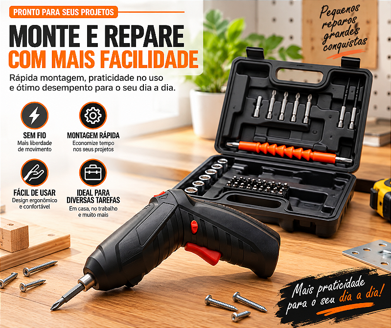 Kit de Chave de Fenda Elétrica Recarregável