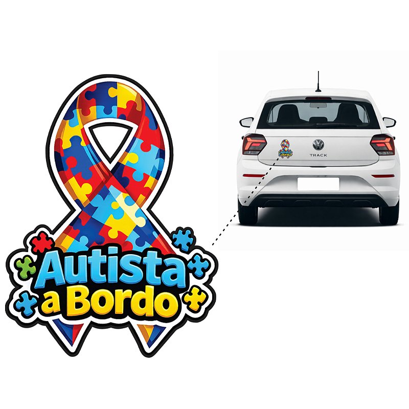 Adesivo Autismo Carro Autista a Bordo Símbolo Autismo Emblema Vinil 15x11cm