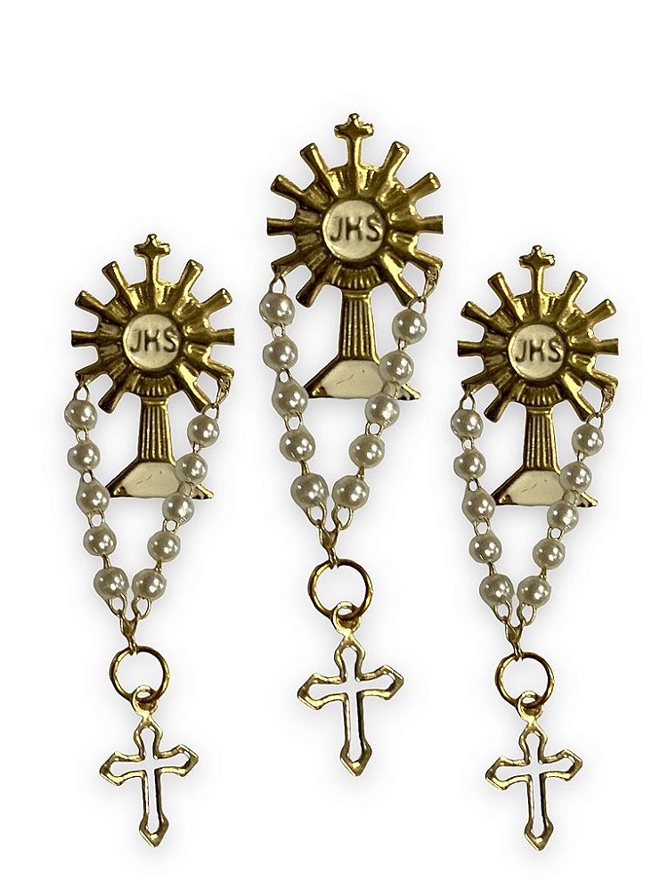 12 Boton Broche JHS Ostensório com Terço Pérola