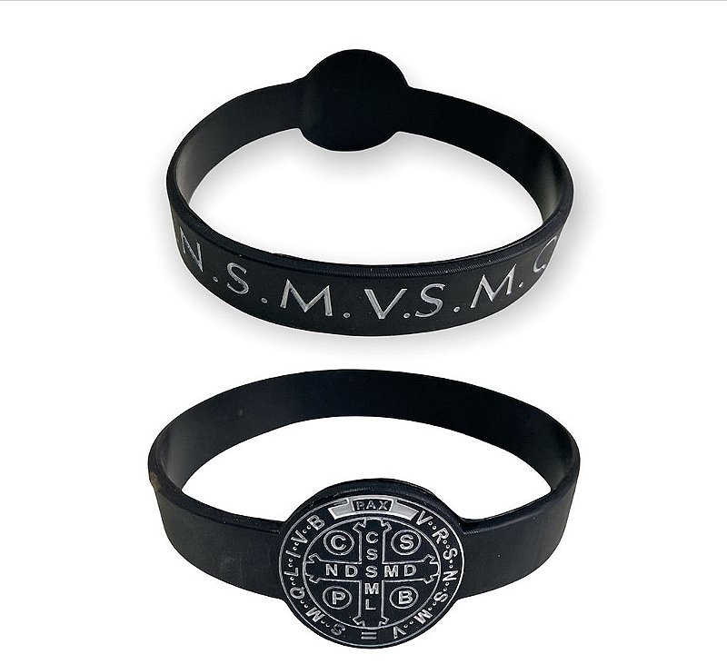 Pulseira Silicone Medalha de São Bento Preta infantil