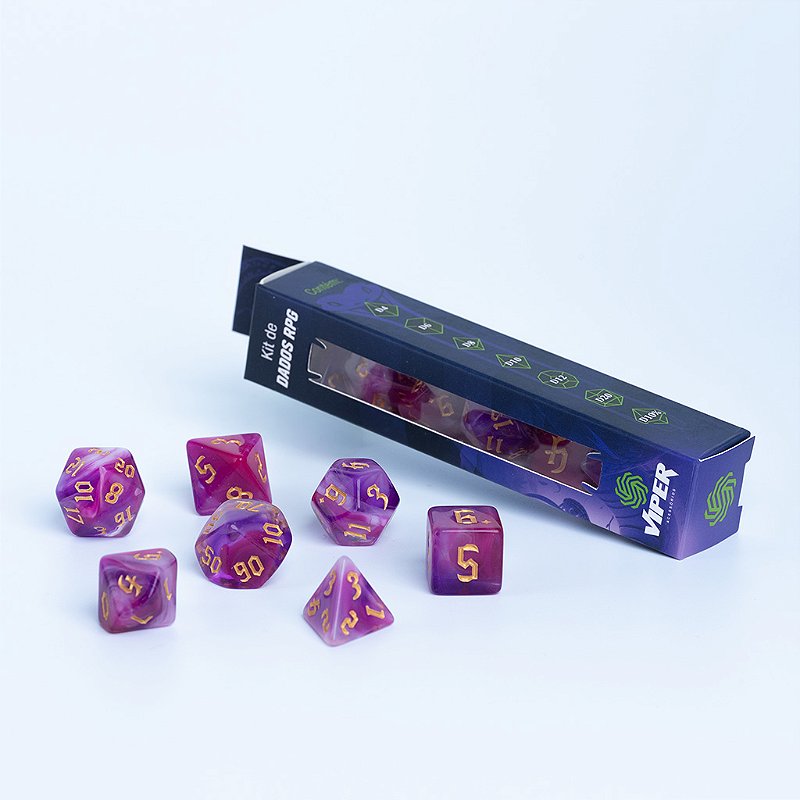Conjunto de 7 dados RPG Viper - Roxo e Rosa