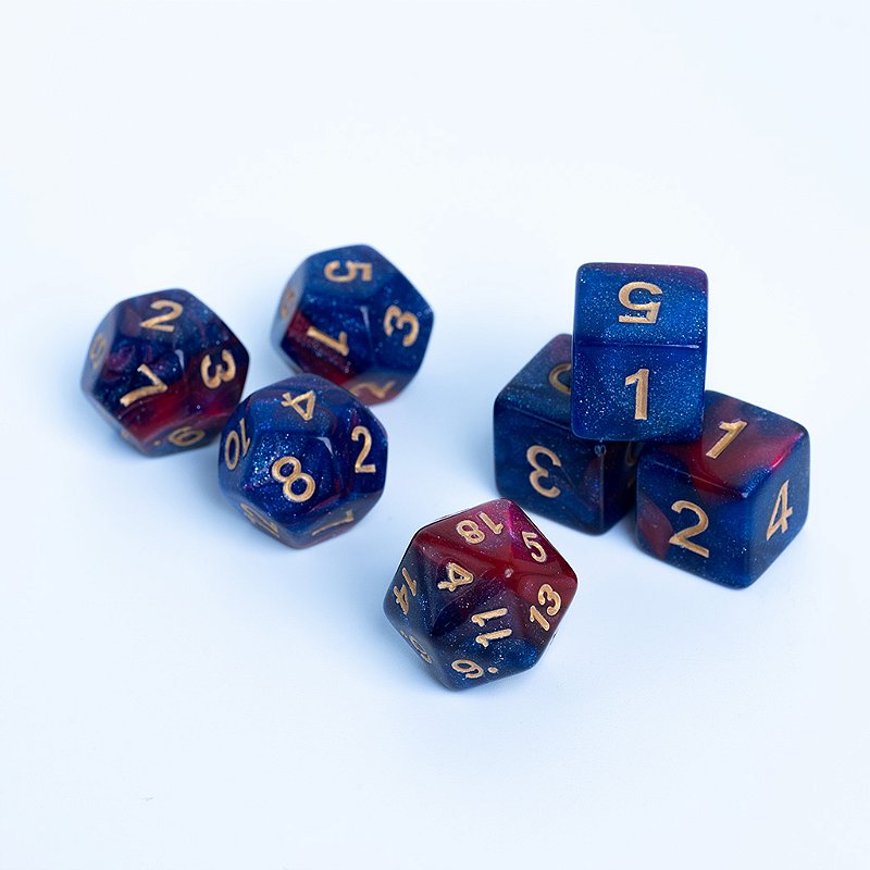 Conjunto de 7 dados Viper - Guildas Domínio Destrutivo - Vermelho e Azul 7uni